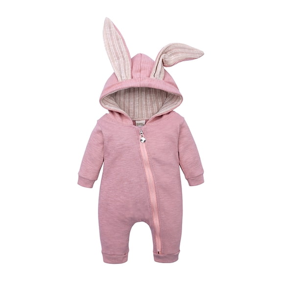 HNMKIU Animal Bunny Baby Easter Hoodie Rompers Long Ear Rabbit Jumpsuit with Zipper for b-Pink,9-12 Months