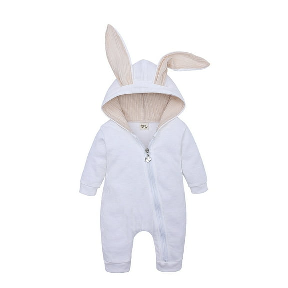 HNMKIU Animal Bunny Baby Easter Hoodie Rompers Long Ear Rabbit Jumpsuit with Zipper for b-White,12-18 Months