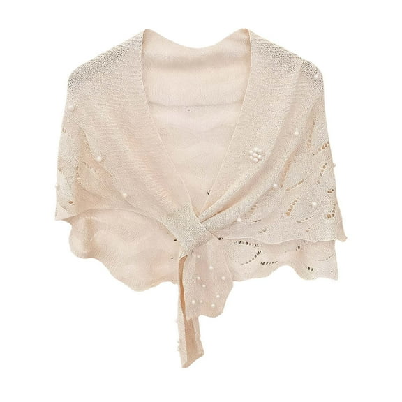 HNMKIU Autumn Knitted Shawl With Wavy Pattern and Pearl Shoulder Strap Wrap for Everyday and Wear – Seasonal Versatility and Elegant Detailing Beige,One Size