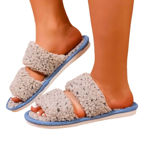 HNMKIU Autumn Winter Couple Fuzzy Slippers Padded Warm Indoor Closed Toe Outdoor Half Slide Leisure Shoes Grey，6.5