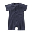 thumbnail image 1 of HNMKIU Baby Boy Girl Baby Romper Clothes Solid Ribbed Bodysuit Jumpsuit Outfits for Babies Navy,3-6 Months, 1 of 3