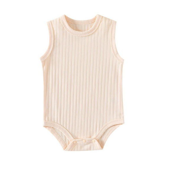 HNMKIU Baby Boy Girl Solid Baby Romper Ribbed Sleeveless Bodysuit Jumpsuit Knitted Outfits for Babies Beige,12-18 Months