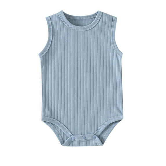 HNMKIU Baby Boy Girl Solid Baby Romper Ribbed Sleeveless Bodysuit Jumpsuit Knitted Outfits for Babies Blue,3-6 Months
