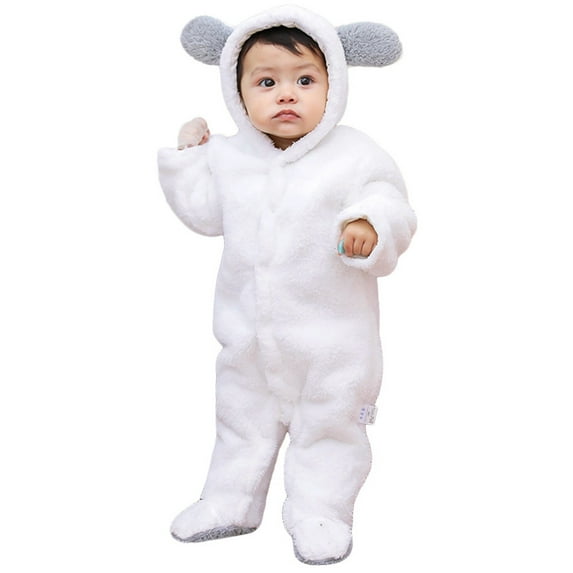 HNMKIU Baby Boy and Girl Winter Romper with Hood and Ears Soft Outfit with Solid Color Babys Jumpsuit Z03_White,3-6 Months