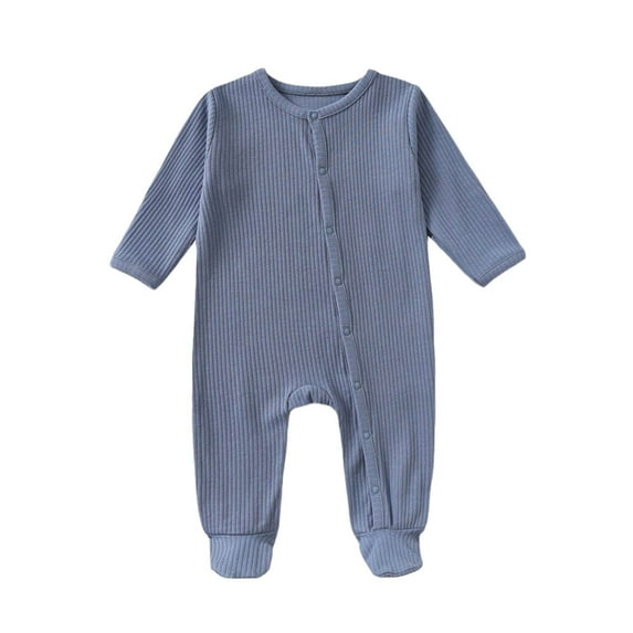 HNMKIU Baby Boys and Girls Long Sleeve Romper Solid Color Footed Pajamas with Snap Buttons Baby Bodysuit for 1 to 12 Months Warm Winter Fall Outfit Z01_Blue,9M