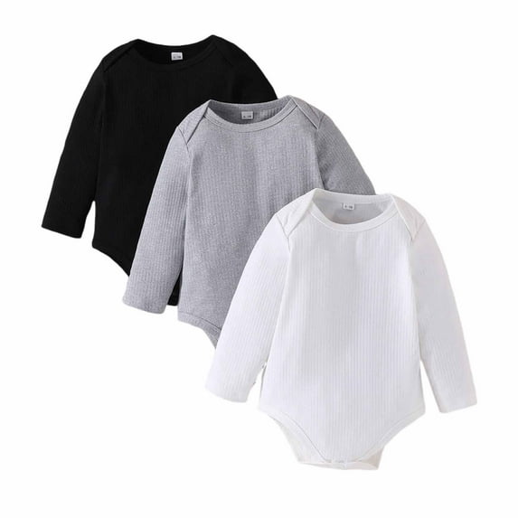 HNMKIU Baby Girls Bodysuits 3 Pack Long Sleeve Romper Soft Jumpsuit for Toddler Casual Outfit Fall Winter for Girls Multicolour-b,12-18 Months