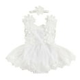 thumbnail image 1 of HNMKIU Baby Girls Lace & Mesh Tutu Baby Romper with Floral Print Summer Crawler Dress + Headband Accessory for Toddlers g-White,6-9 Months, 1 of 3