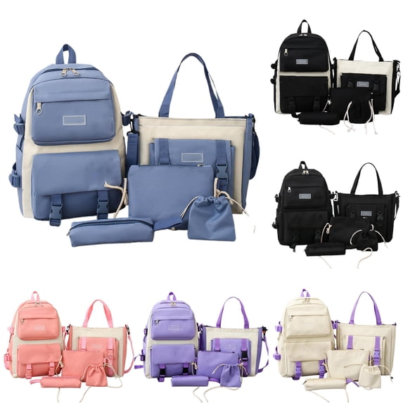 HNMKIU Backpack For Women Large Capacity School Bag With 5 Piece Set Lightweight Bookbag For Students ,Blue