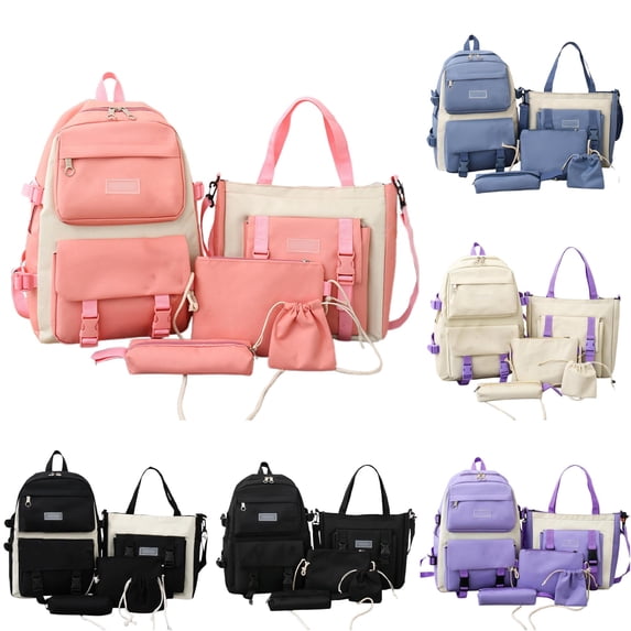 HNMKIU Backpack For Women Large Capacity School Bag With 5 Piece Set Lightweight Bookbag For Students ,Pink