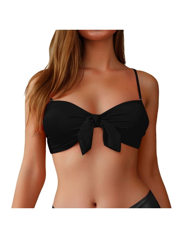 Bathing Suit Tops for Women High Waisted Bow Detail Swim Bra Women's Swimwear 01_Black,M