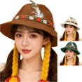 thumbnail image 1 of HNMKIU Bavarian Festival Bucket Hat For Oktoberfest With Braids Traditional Party Accessory Brown,One Size, 1 of 4