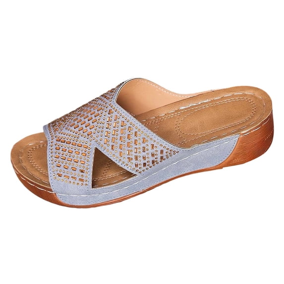 HNMKIU Beach Sandals Fashion Open Toe Slides with Rhinestone Summer Casual Platform Style for Indoor Outdoor Comfort Lightweight Womens Beach Shoes Sky Blue,8.5