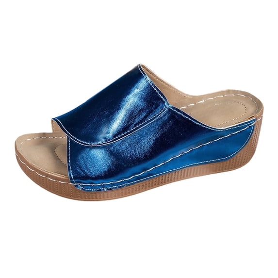HNMKIU Beach Sandals Ladies Fashion Solid Color Open Toe Thick Sole Casual Style and Slides for Women Comfortable Daily Beach Shoes Blue,6