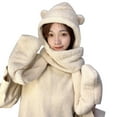 thumbnail image 1 of HNMKIU Bear Ears Winter Hat with Gloves and Scarf Hat Set for Women 3-Piece Warm Knitted Set for Outdoor Cold Weather Z01_White，One Size, 1 of 5