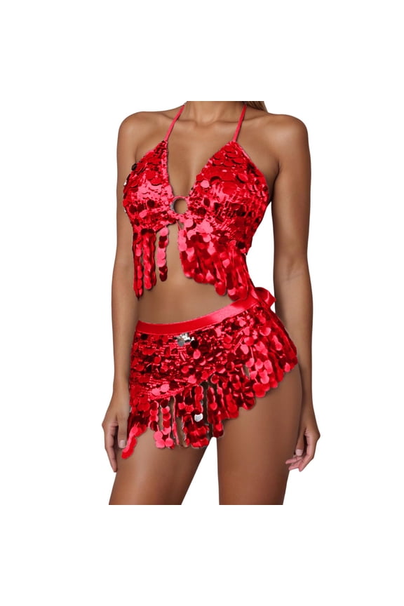 Belly Dance Scarf With Fringe And Sequins For Exotic Stage Performance And Practice Red,One Size