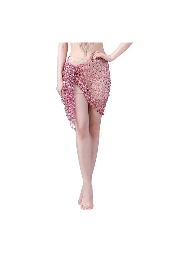 Belly Dance Sequin Waist Chain Scarf Hollowed Out Performance Wrap Towel Accessory Pink,One Size