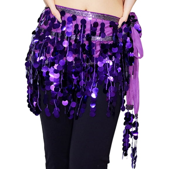 HNMKIU Belly Dance Skirt with Sequins and Fringe for Scarf Performance Mini Skirt 02_Purple，One Size