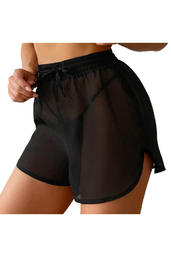 Board Shorts for Women Swim Mesh Beach Bikini Wraps Shorts Cover Up Drawstring Pants for Swimwear Set Side Coverage Bikini Bottoms for Women Black,S