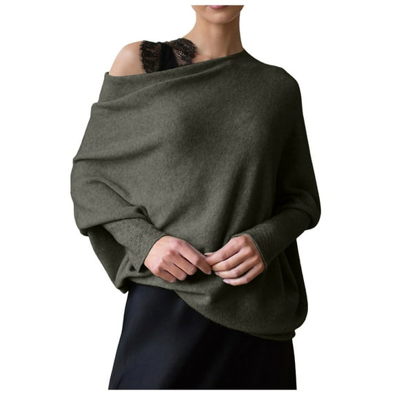 HNMKIU Boat Neck Long Sleeve Soft Knit Loose Baggy Pullover Sweaters for Women for Casual Spring and Fall Wear 01_Army Green,One Size