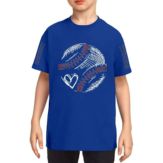 HNMKIU Boys Baseball Graphic Tee Youth Athletic Casual Crewneck Short Sleeve Shirt For Kids And Summer Top Blue,3-4 Years