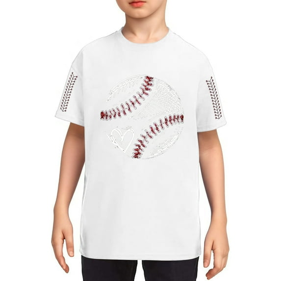 HNMKIU Boys Baseball Graphic Tee Youth Athletic Casual Crewneck Short Sleeve Shirt For Kids And Summer Top White,10-12 Years