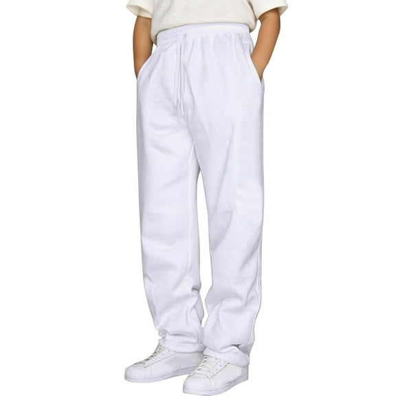 HNMKIU Boys Comfortable Elastic Waistband Drawstring Loose Fit Jogger Pants With Fly Casual Trousers For Kids And Teens White,7-8 Years