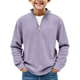 thumbnail image 1 of HNMKIU Boys Corduroy Quarter Zip Pullover Sweater Long Sleeve Collared Ribbed Casual Fall Fashion Top Light Purple,5-6 Years, 1 of 6