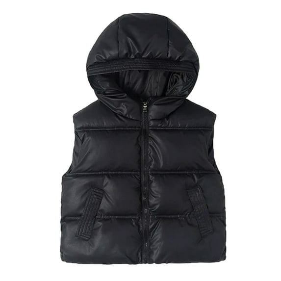 HNMKIU Boys Down Vest with Hood Warm Padded Quilted for Kids Winter Outdoor Activities Boys Jacket Cozy and Lightweight 3-16 Years Black-C,3-4 Years