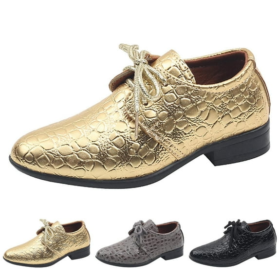 HNMKIU Boys Dress Shoes Fashion Solid Color Lace Up Low Heel Comfortable Kids Dress Shoes for Performance School Party and Formal Events Z04_Gold,7.5
