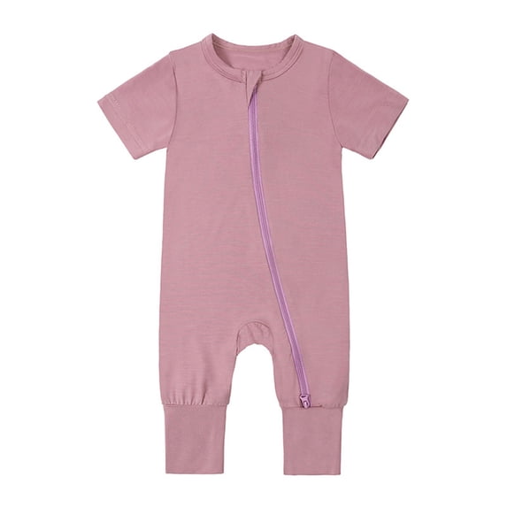 HNMKIU Boys Footless Romper Zipper Sleeper Jumpsuit Short Sleeve Baby Pajamas Comfortable Playwear Hot Pink,12-18 Months