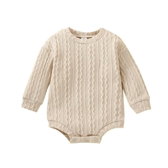 HNMKIU Boys Girls Long Sleeve Rompers Solid Pullover Sweatshirt Bodysuits Clothes for Babies White,0-3 Months
