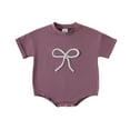 thumbnail image 1 of HNMKIU Boys Girls Short Sleeve Rompers Bowknot Embroider Pullover Sweatshirt Bodysuits for Babies Purple-2,0-3 Months, 1 of 4