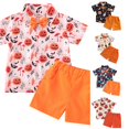 thumbnail image 1 of HNMKIU Boys Halloween Outfit Set Boys Casual Summer Two Piece Set Pumpkin Moon Bow Tie Elastic Waist Comfort Playwear Outfits For Toddler Kids 1 9 Years Yellow,3-4 Years, 1 of 3