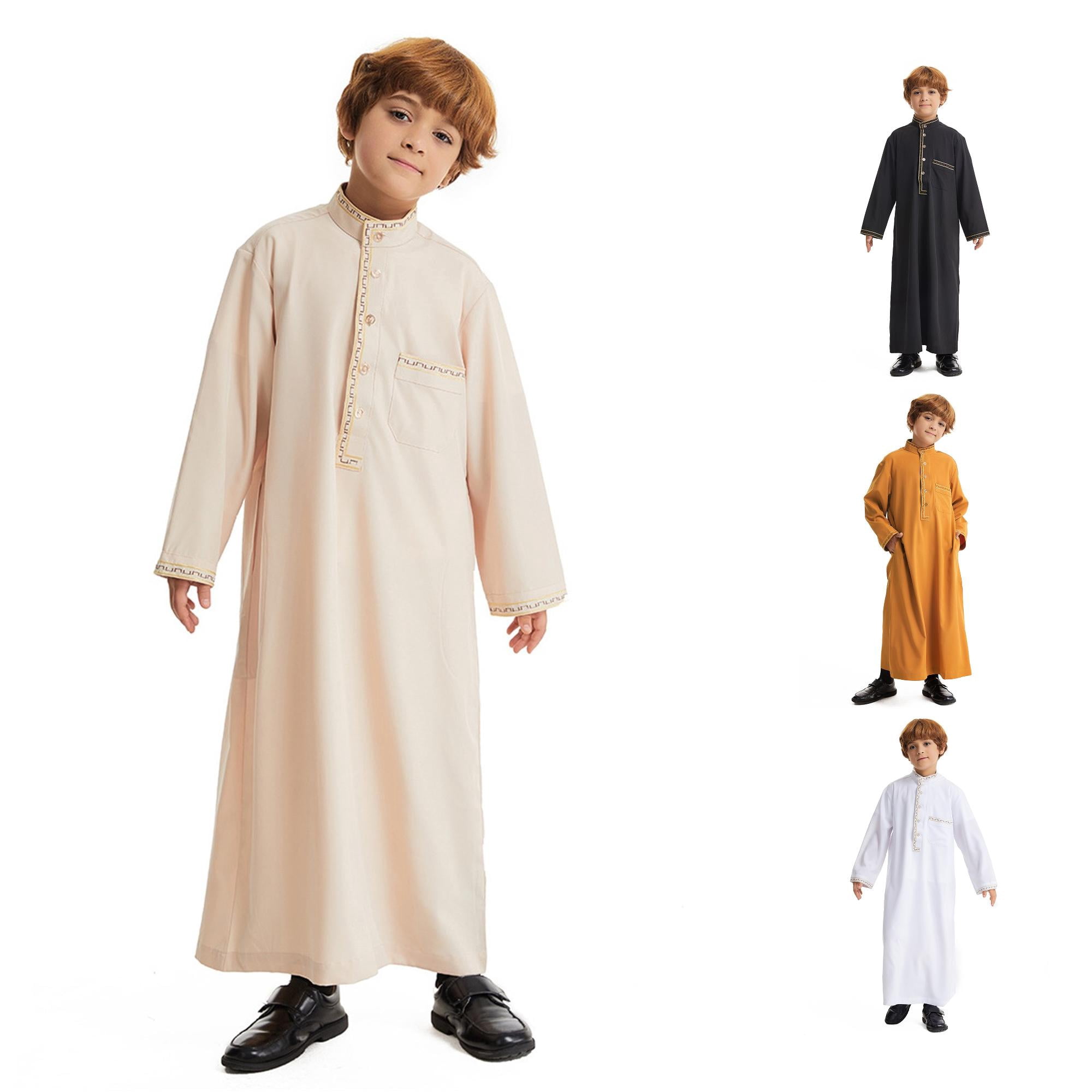 HNMKIU Boys Jacket Arabic Thobe Kaftan Long Sleeve Crew National ...