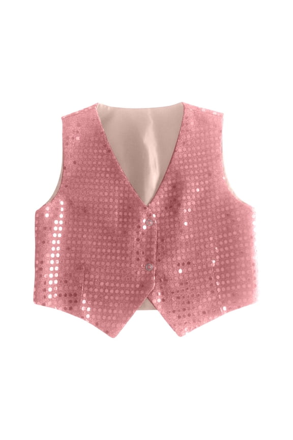 Boys Performance Dance Vest With Sparkling Sequins For Stage Shows Hop Jazz And Party Events Pink,4-5 Years