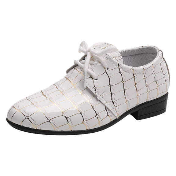HNMKIU Boys Pointed Toe Low Heel Comfortable Lace Up Dress Dance Performance Kids Shoes for All Seasons and Formal Events with Soft Sole and Stylish Design Z03_White,4-4.5 Years