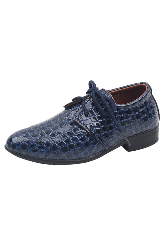 Boys Dress Shoes Pattern Pointed Low Heel Comfortable Lace Up for Dance Performance and Kids Dress Shoes with Lightweight Design Z02_Blue,9