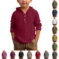thumbnail image 1 of HNMKIU Boys Short Sleeve T-Shirts Solid Button Down Hoodie Shirt Breathable Long Sleeve Beach Top 2026, 1 of 4
