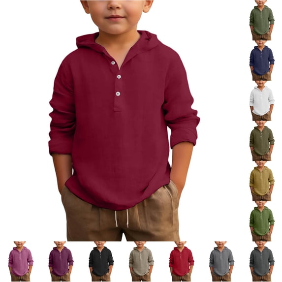 HNMKIU Boys Short Sleeve T-Shirts Solid Button Down Hoodie Shirt Breathable Long Sleeve Beach Top 2026