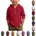 thumbnail image 1 of HNMKIU Boys Short Sleeve T-Shirts Solid Button Down Hoodie Shirt Breathable Long Sleeve Beach Top 2026, 1 of 4