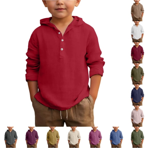 HNMKIU Boys Short Sleeve T-Shirts Solid Button Down Hoodie Shirt Breathable Long Sleeve Beach Top 2026