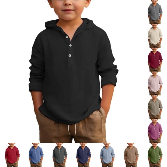 HNMKIU Boys Short Sleeve T-Shirts Solid Button Down Hoodie Shirt Breathable Long Sleeve Beach Top 2026