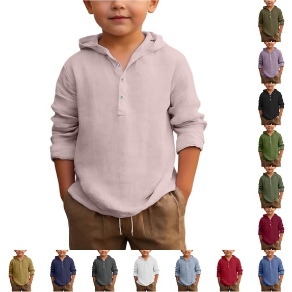 HNMKIU Boys Short Sleeve T-Shirts Solid Button Down Hoodie Shirt Breathable Long Sleeve Beach Top 2026