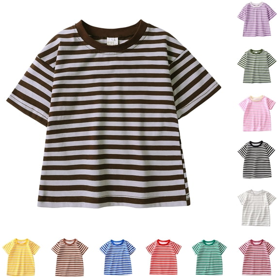 HNMKIU Boys Short Sleeve T-Shirts Summer Striped Daily Casual Basic Tee For Youth