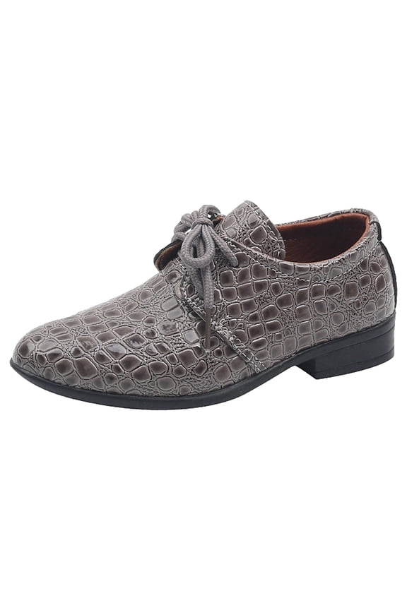Boys Sneakers Leather Dress Shoes Solid Color Lace-Up Low Heel Comfort Grey-2,3