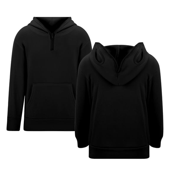 HNMKIU Boys Solid Color Graphic Long Sleeve Hooded Eyelet Pullover Sweatshirt with Pocket 3-14 Years Boys Hoodies Black,13-14 Years