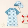 thumbnail image 1 of HNMKIU Boys Swimwear Baby Rash Guard&nbsp;UPF 50+ Sun&nbsp;Swim Suit For Toddler&nbsp;With Hat&nbsp;Check Print&nbsp;Beach Pool Summer Water Play&nbsp;0-3Y Blue,0-3 Months, 1 of 5