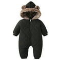 thumbnail image 1 of HNMKIU Boys Winter Baby Romper Jumpsuit with Ears Warm Lined Thickened Padded Outfit Snowsuit for Toddler Black,100, 1 of 9