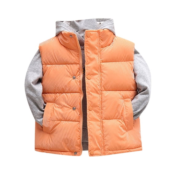HNMKIU Boys Winter Warm Padded Vest with Stand Collar Thickened Sleeveless Jacket for Cold Weather Boys Coat Orange-b,6-7Years
