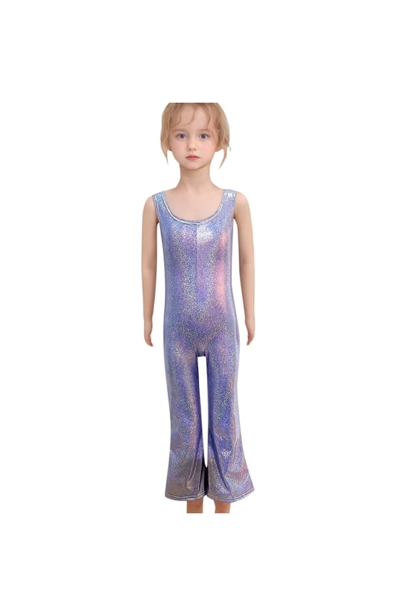 Boys and Girls Sequin Tight Stretch Sleeveless Rompers Crew Neck Trousers Bottoms for Kids Blue,2-3Years